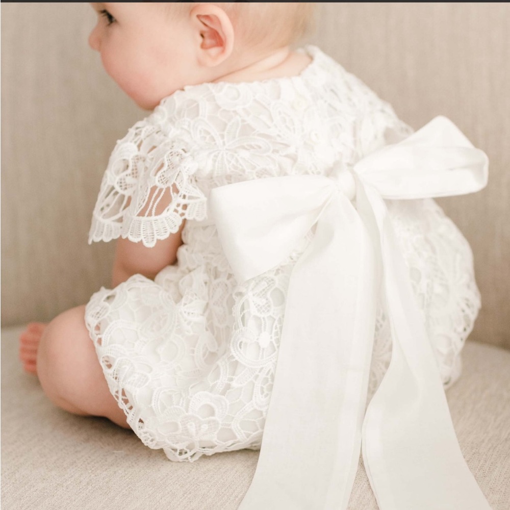 Baby Beau & Belle Lola Lace Bubble Romper Christening Baptism Heirloom White 9M - Picture 2 of 8